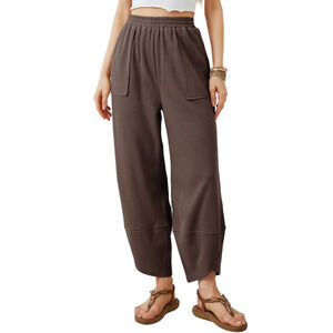Women's Palazzo Coffee Brown Harem Pants Loungewear Oversized Cozy Size XS